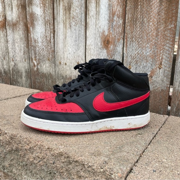 NIKE Men’s Court Vision Red Black Mid Top Size 7 - Picture 1 of 8